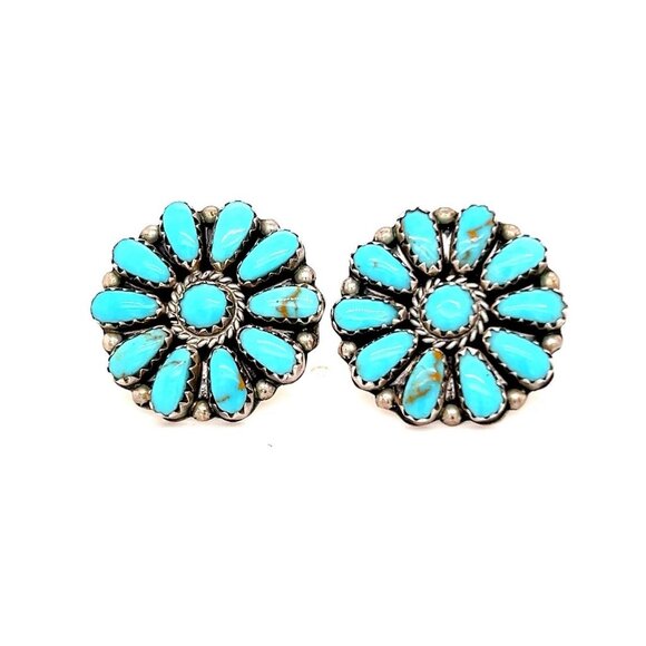 Sterling BBN Turquoise Flower Stud Earrings - Picture 1 of 8